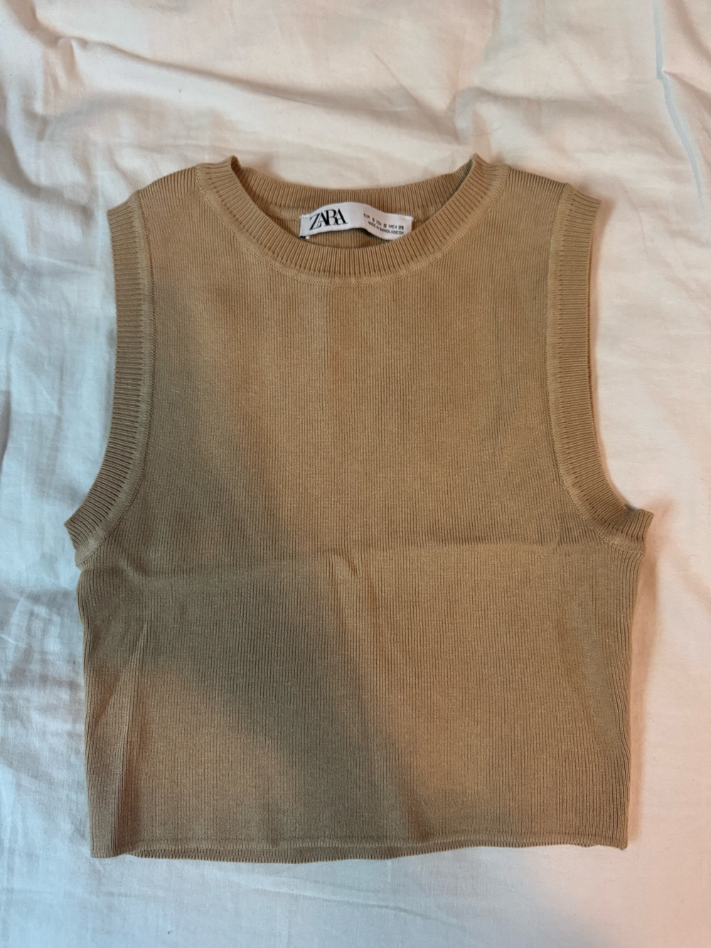 Zara Sleeveless Crewneck Knit Top - Camel Brown